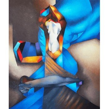 Mario Toral - Grabado a color titulado Estatua de cobalto