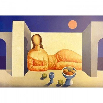 Mario Carreño - Grabado a color Mujer al atardecer
