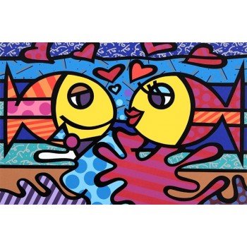 Romero Britto - Serigrafía a color titulada Deeply in Love